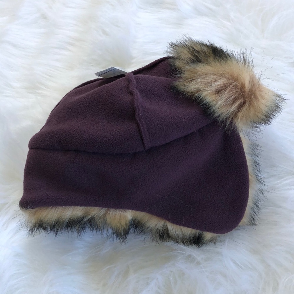 Baby GAP faux fur and fleece purple trapper hat